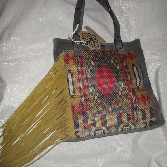 CORAZON DE MELON AZTEC ETHNIC TRIBAL BOHO SUEDE BAG FRINGE NWT - Picture 2 of 8